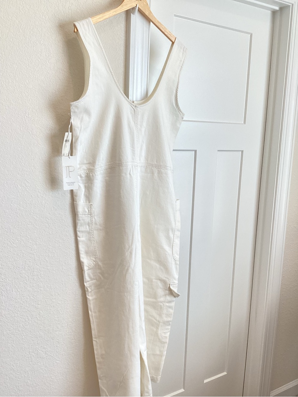 Anthropologie Overalls Pilcro Zip-Front Wide-Leg Overalls New Medium Ivory - Picture 11 of 14